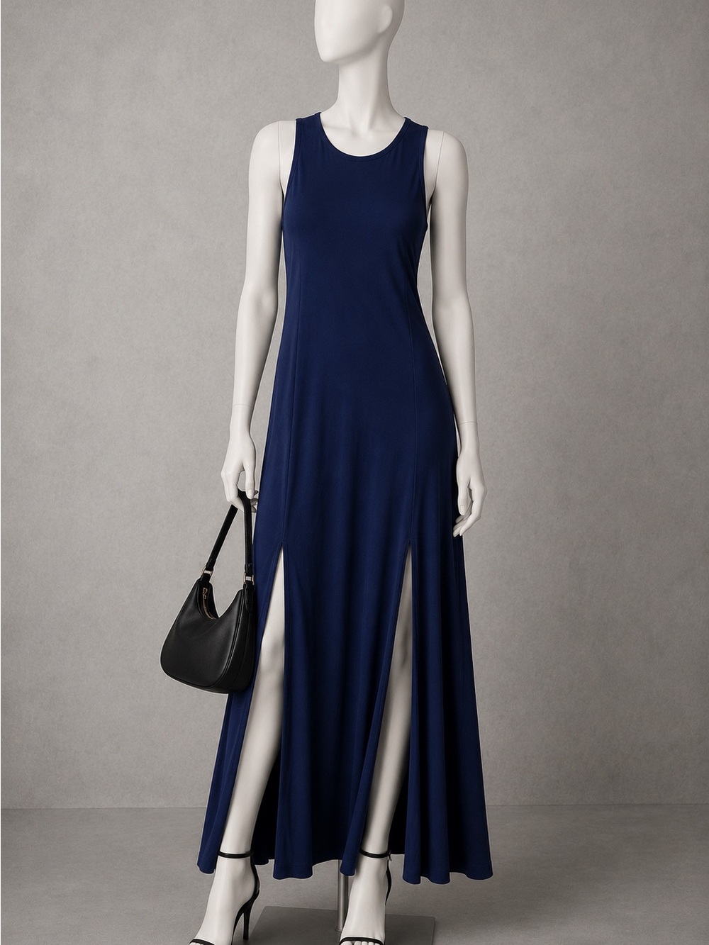 Christian Siriano Navy Blue Sleeveless Maxi Dress with Front Slits - Picture 6 of 6